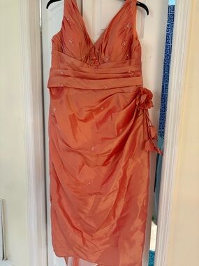 Modern Maids Coral V-Neck Midi Dress